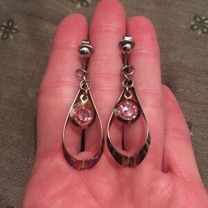 Vintage Pink Stone Dangle Hook Earrings
